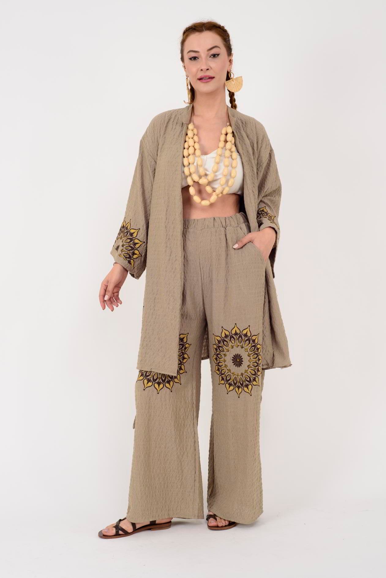 AN10624 MANDALA ÇİÇEK NAKIŞLI GOFRE BOHEM TAKIM