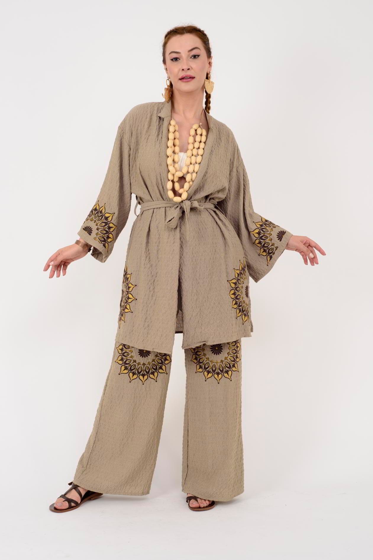 AN10624 MANDALA ÇİÇEK NAKIŞLI GOFRE BOHEM TAKIM