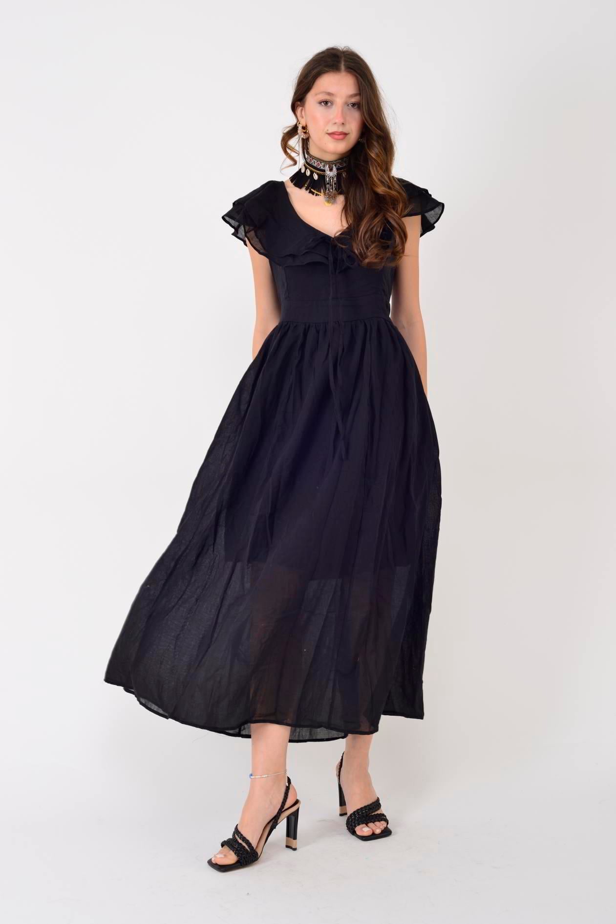 AN10636 FLORA FIRFIR DETAYLI HAM ELBİSE