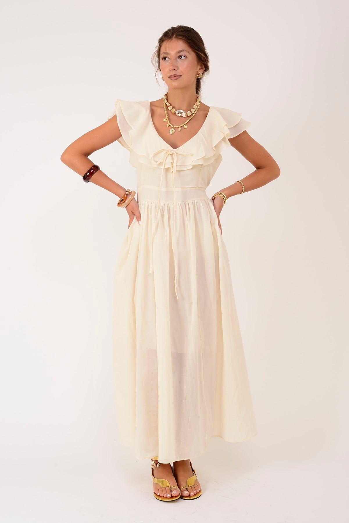 AN10636 FLORA FIRFIR DETAYLI HAM ELBİSE