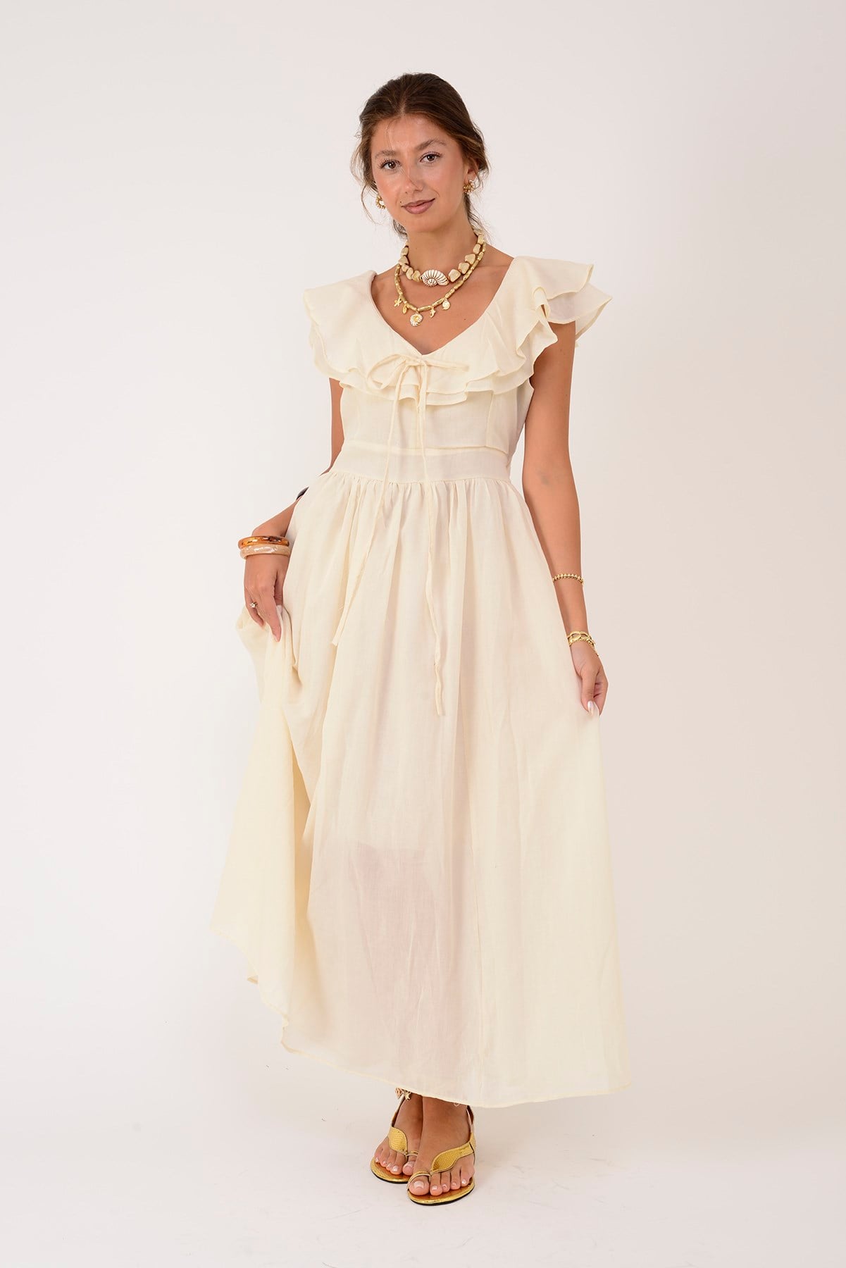 AN10636 FLORA FIRFIR DETAYLI HAM ELBİSE