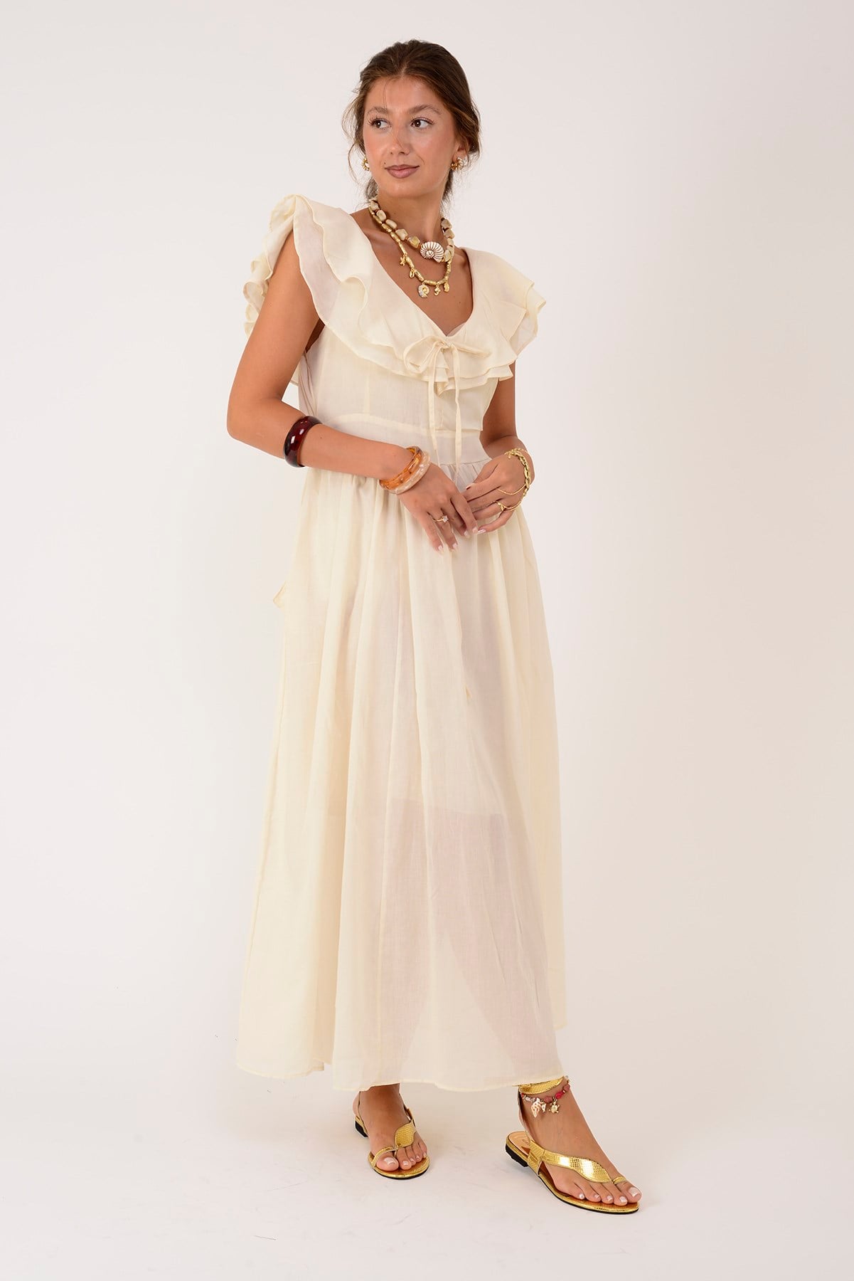AN10636 FLORA FIRFIR DETAYLI HAM ELBİSE