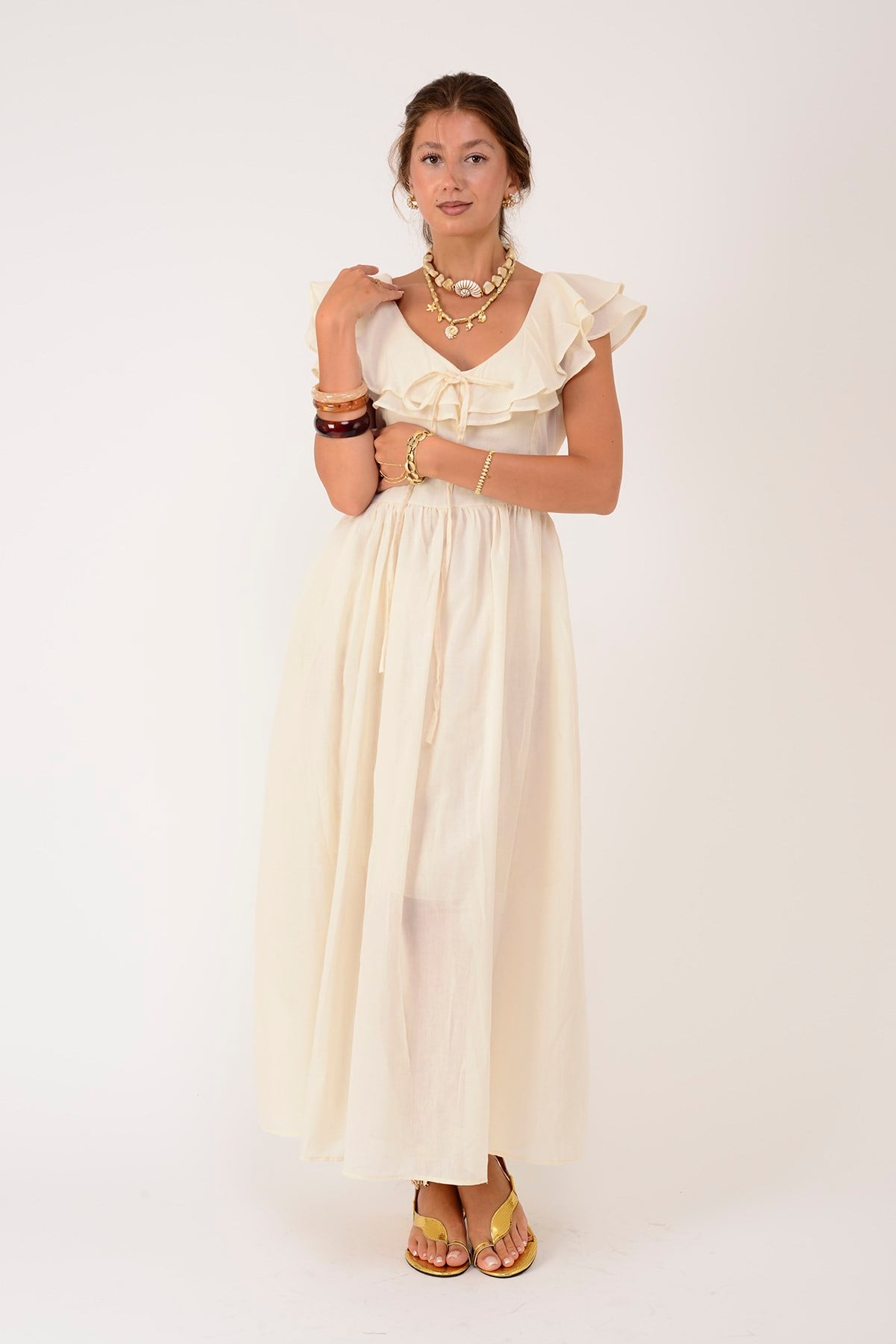 AN10636 FLORA FIRFIR DETAYLI HAM ELBİSE
