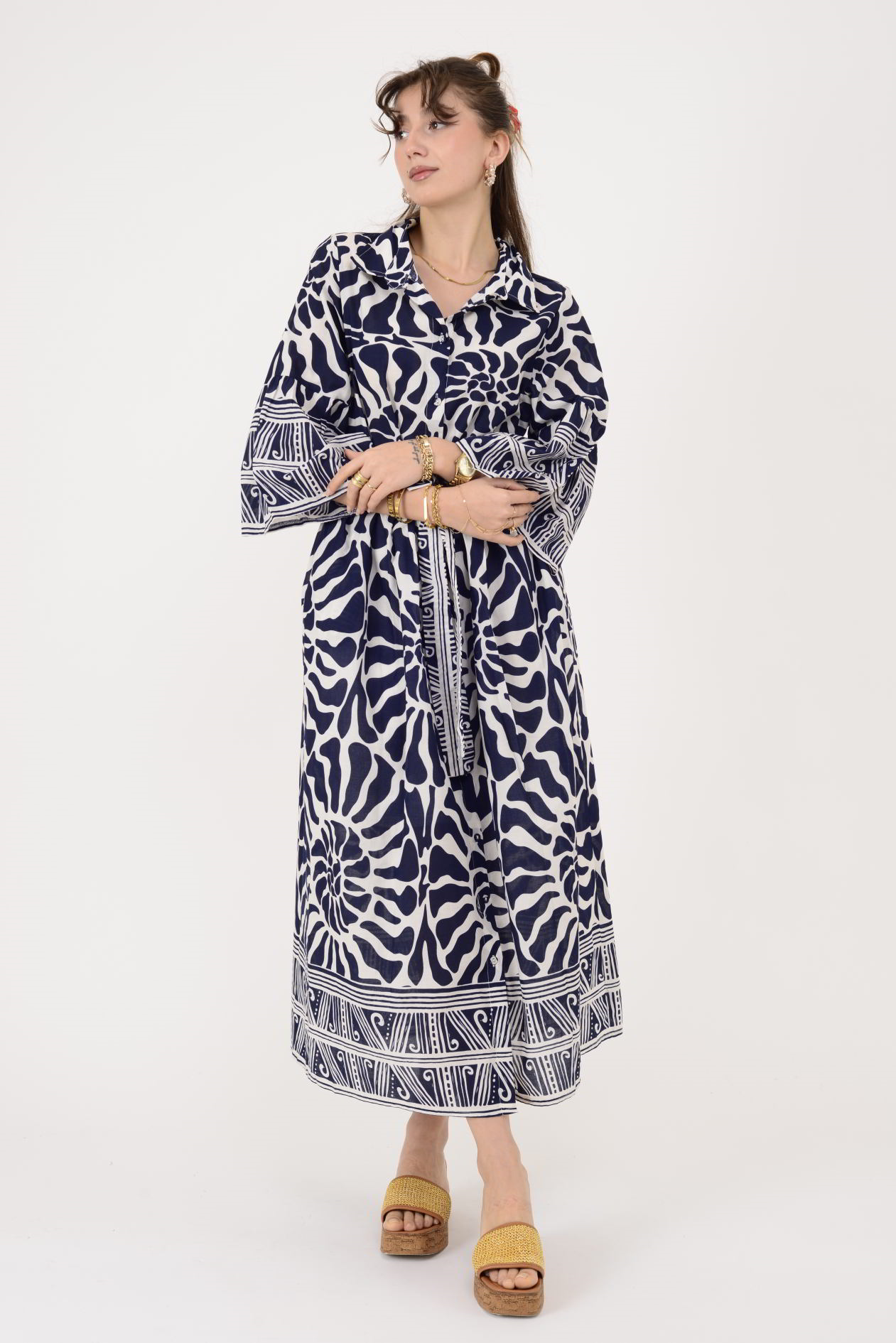 AN10645 MARIN KEMER DETAYLI GÖMLEK ELBİSE