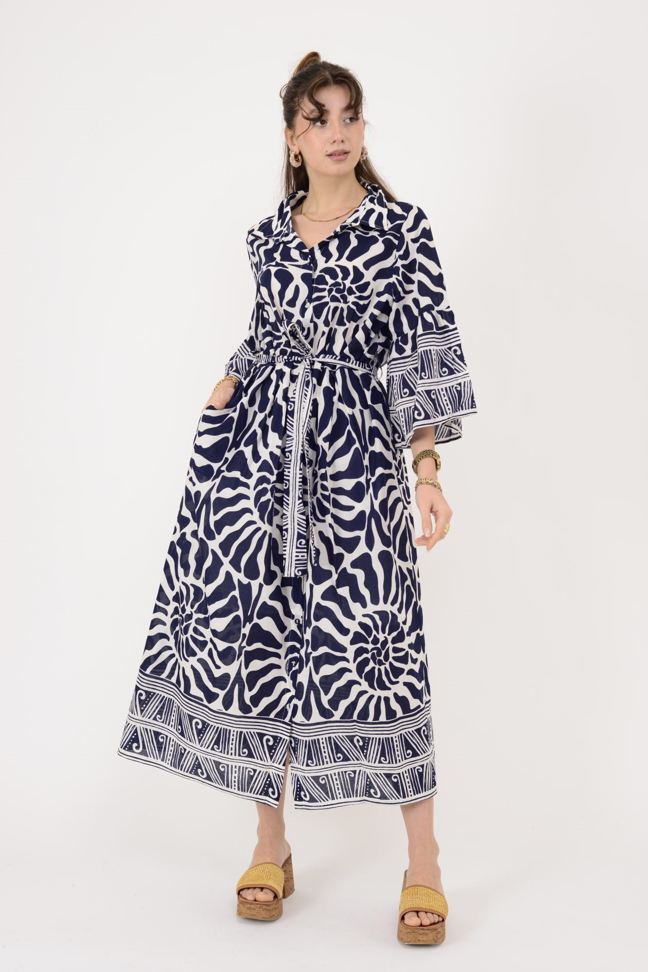 AN10645 MARIN KEMER DETAYLI GÖMLEK ELBİSE