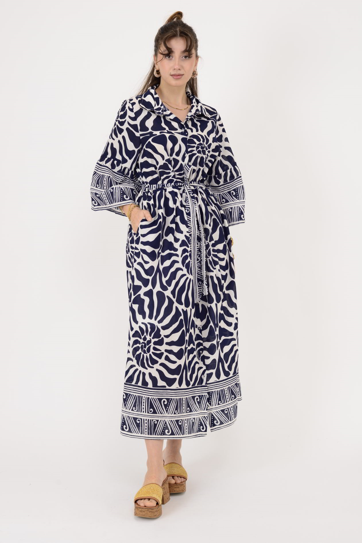 AN10645 MARIN KEMER DETAYLI GÖMLEK ELBİSE