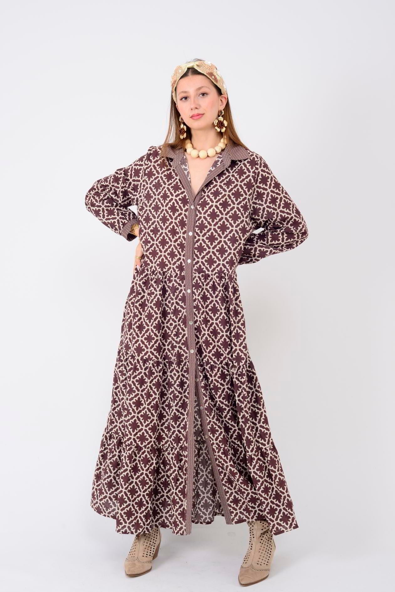 AN10684 MARIN GARNİ DETAYLI GÖMLEK ELBİSE
