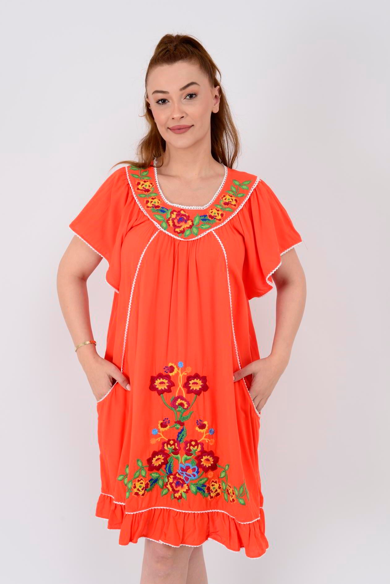 AN10697 NAKIŞ İŞLEMELİ KISA ELBİSE