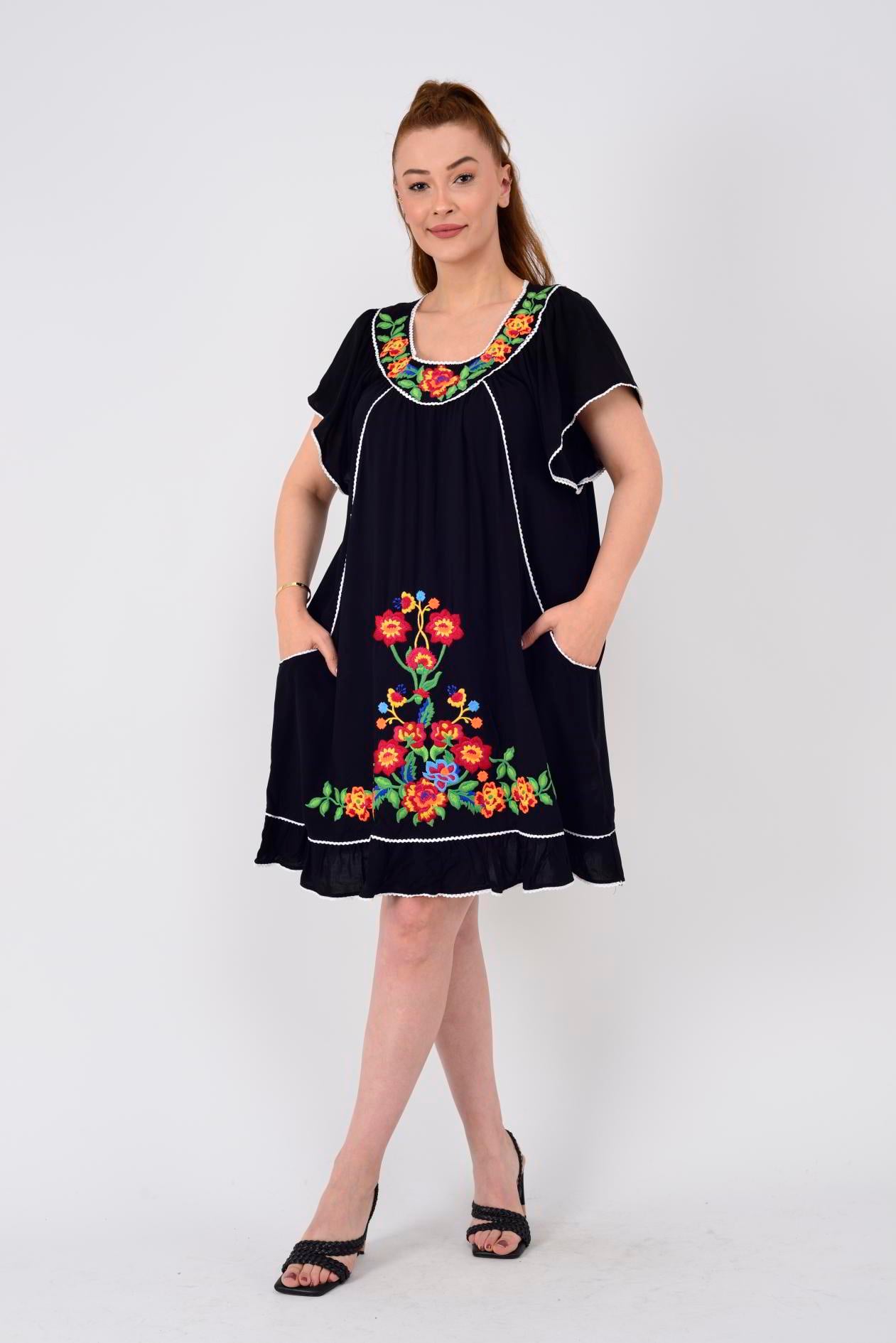 AN10697 NAKIŞ İŞLEMELİ KISA ELBİSE