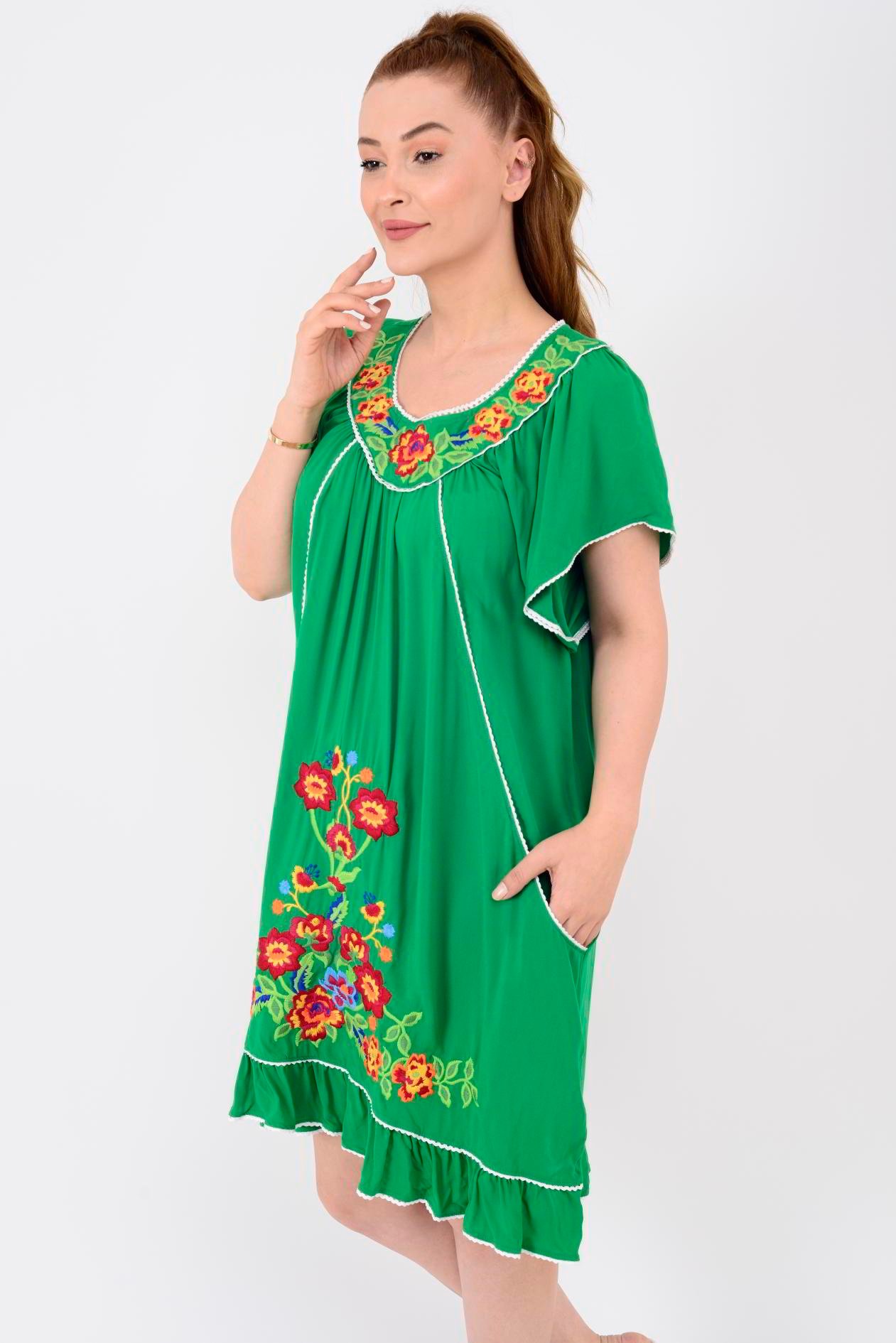 AN10697 NAKIŞ İŞLEMELİ KISA ELBİSE