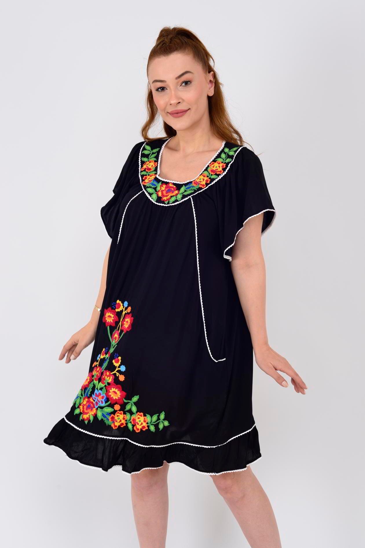 AN10697 NAKIŞ İŞLEMELİ KISA ELBİSE