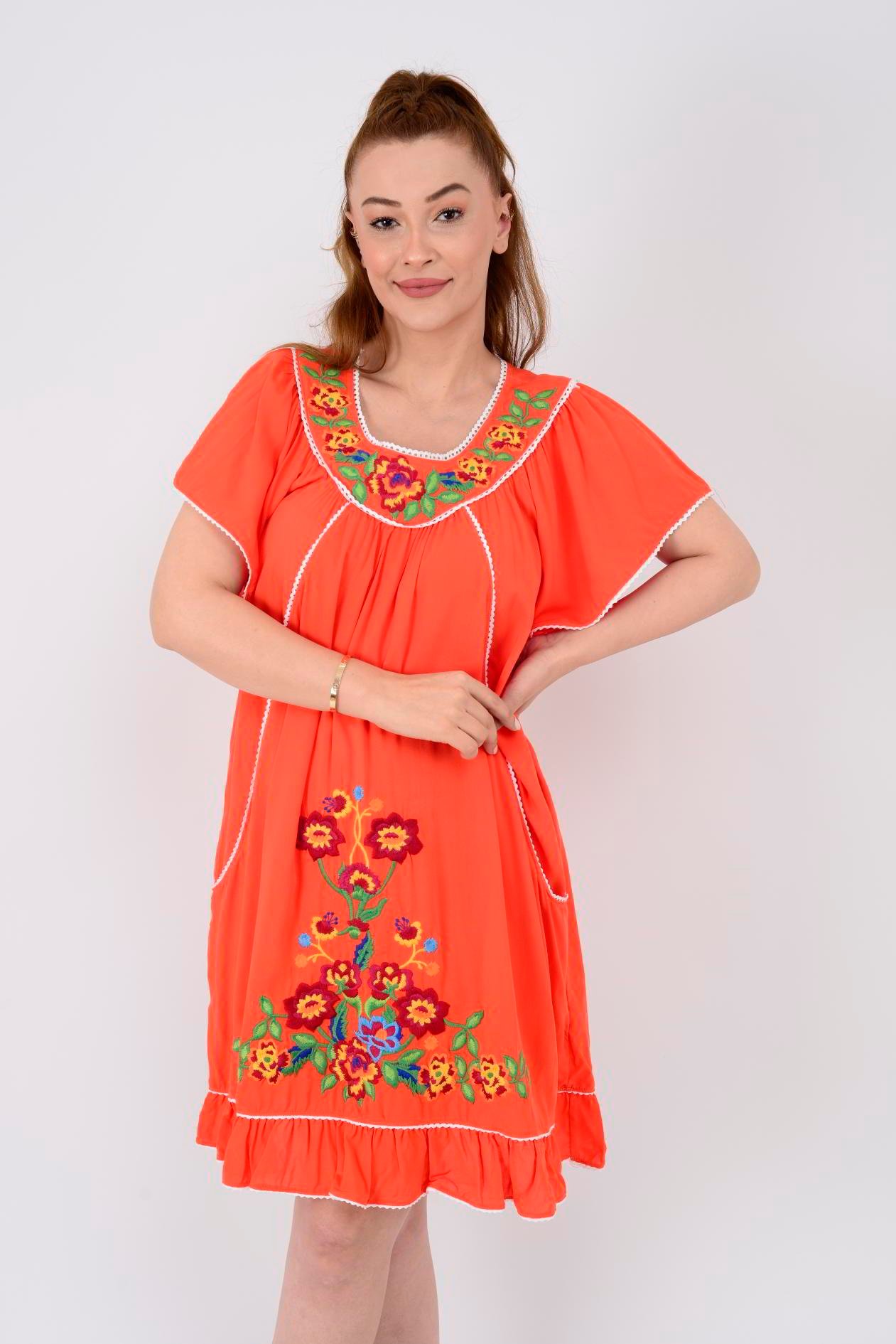 AN10697 NAKIŞ İŞLEMELİ KISA ELBİSE