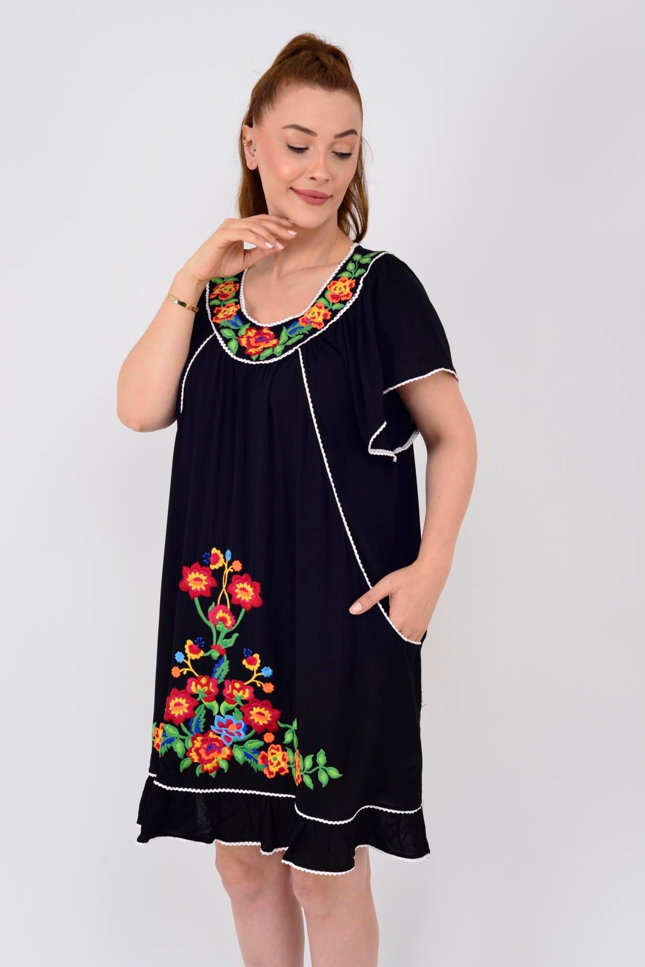 AN10697 NAKIŞ İŞLEMELİ KISA ELBİSE
