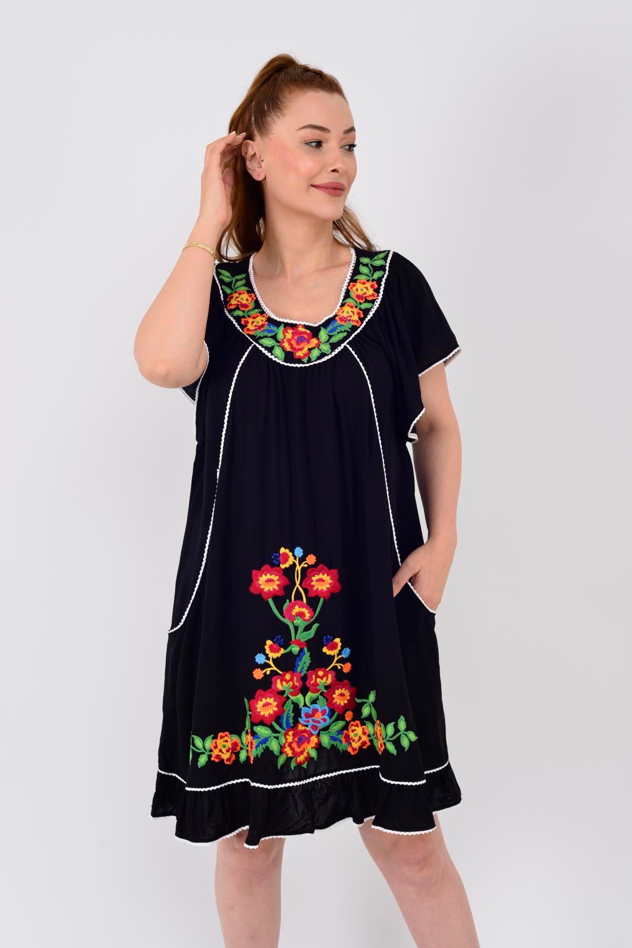 AN10697 NAKIŞ İŞLEMELİ KISA ELBİSE