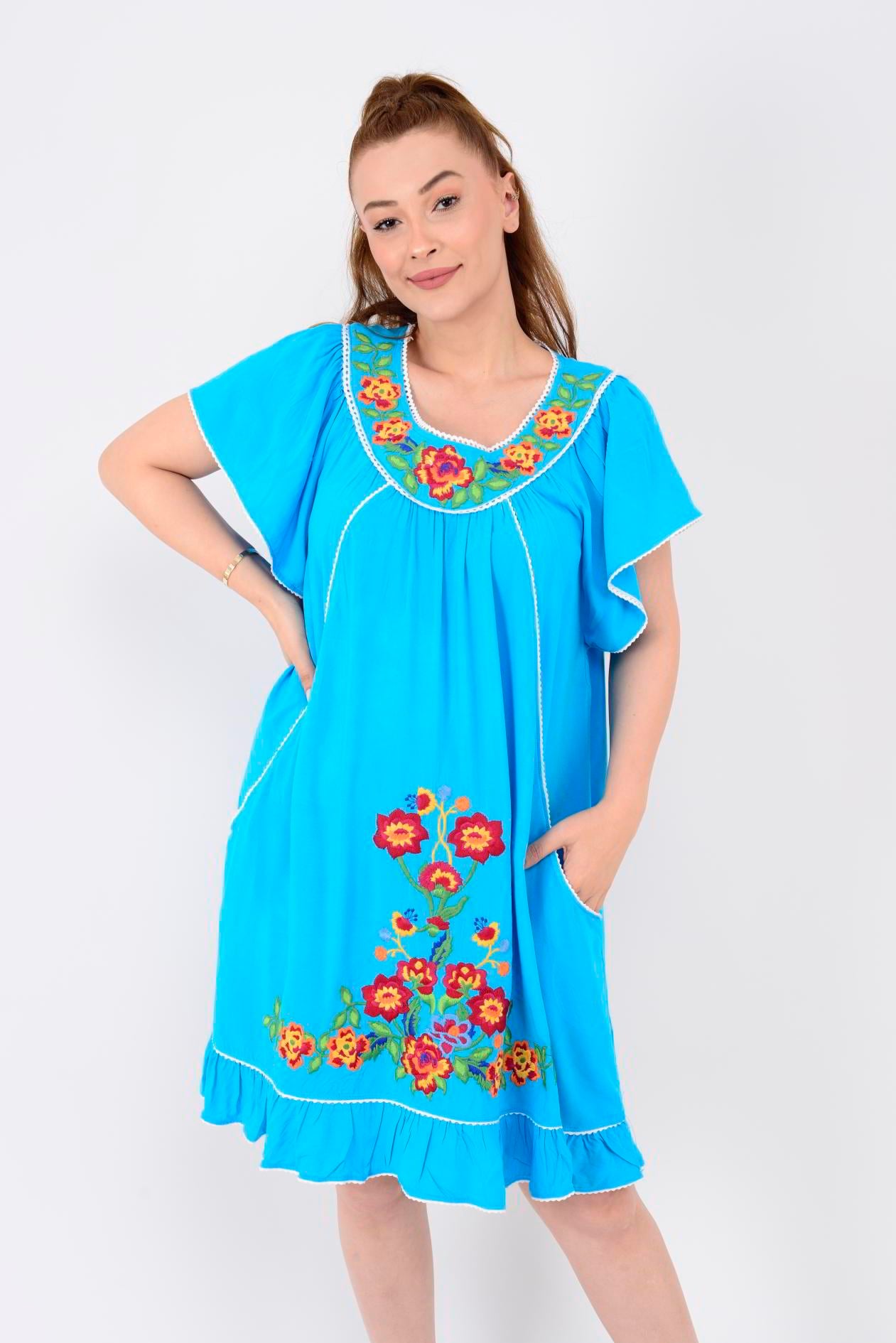 AN10697 NAKIŞ İŞLEMELİ KISA ELBİSE