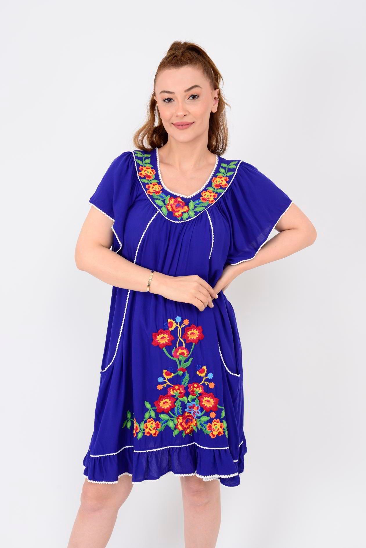 AN10697 NAKIŞ İŞLEMELİ KISA ELBİSE