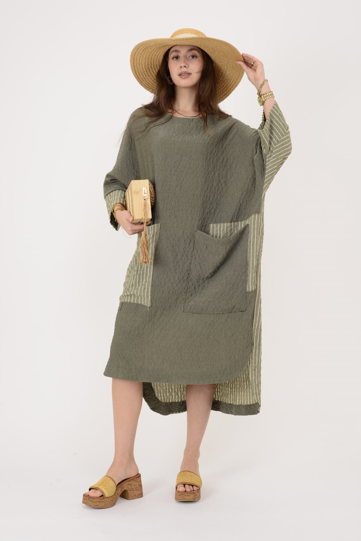 AN10745 BLUNT CEP DETAYLI GOFRE ELBİSE