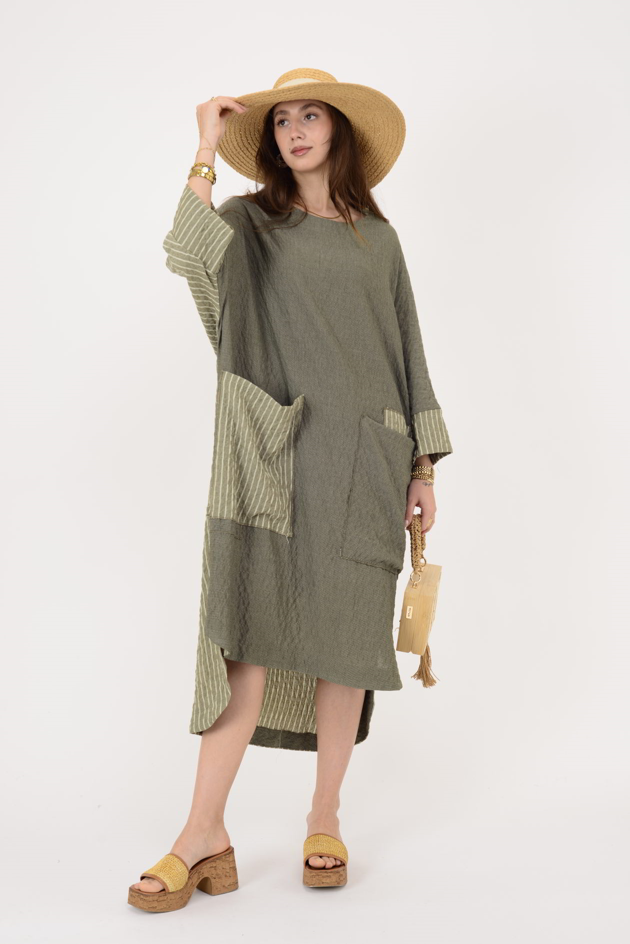 AN10745 BLUNT CEP DETAYLI GOFRE ELBİSE