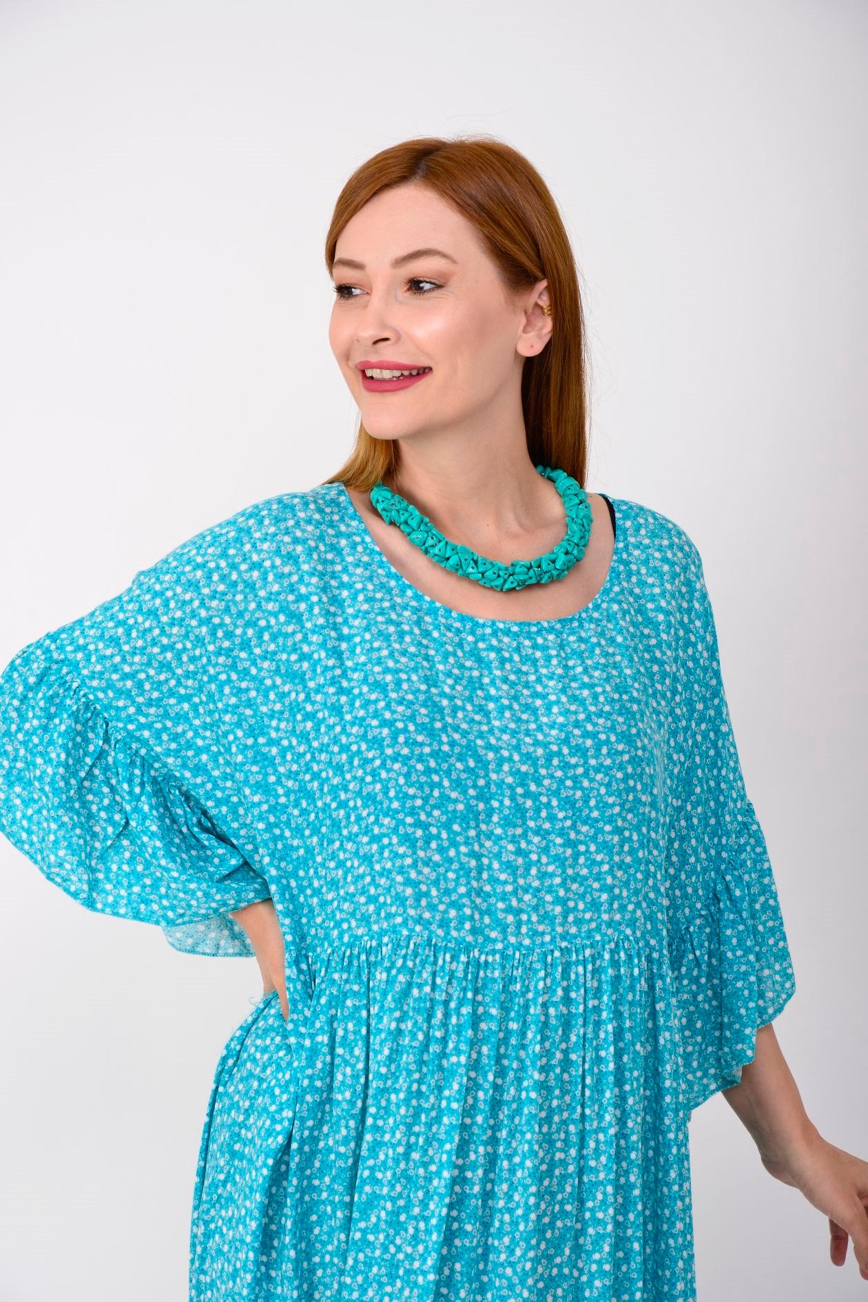 AN136 MİNİK ÇİÇEK DESENLİ ROBALI BOHO ELBİSE
