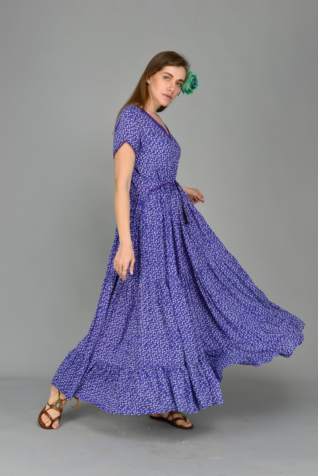 AN152-1 VOLANLI ÇITIR DESEN BOHO ELBİSE