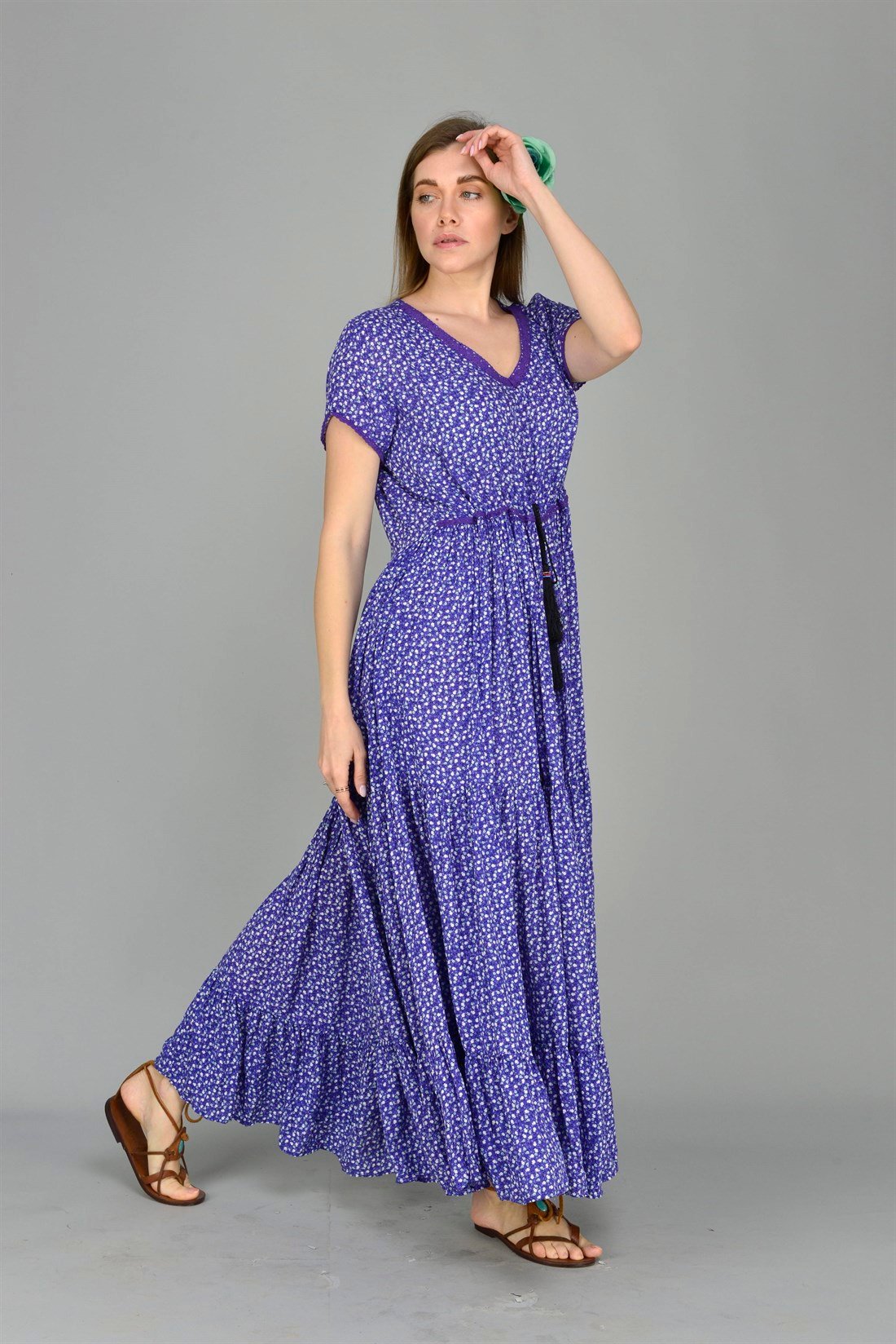 AN152-1 VOLANLI ÇITIR DESEN BOHO ELBİSE