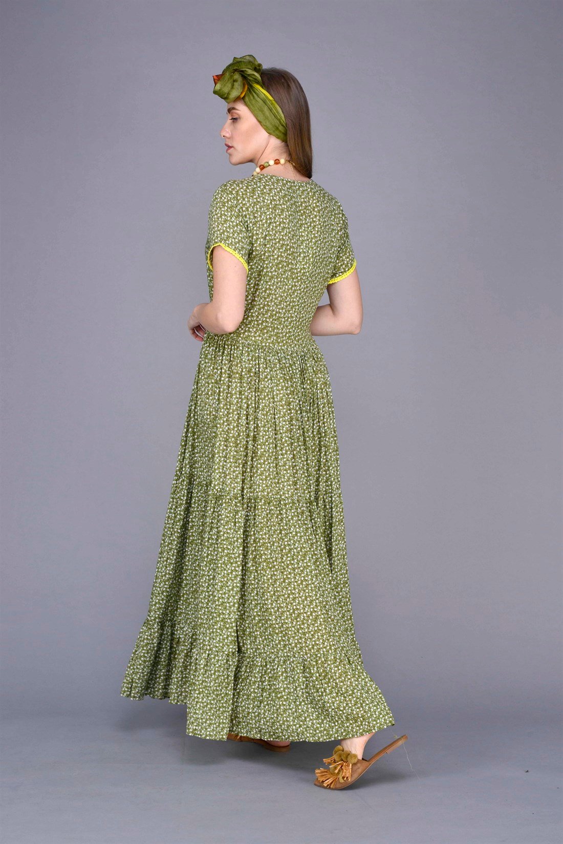 AN152-1 VOLANLI ÇITIR DESEN BOHO ELBİSE