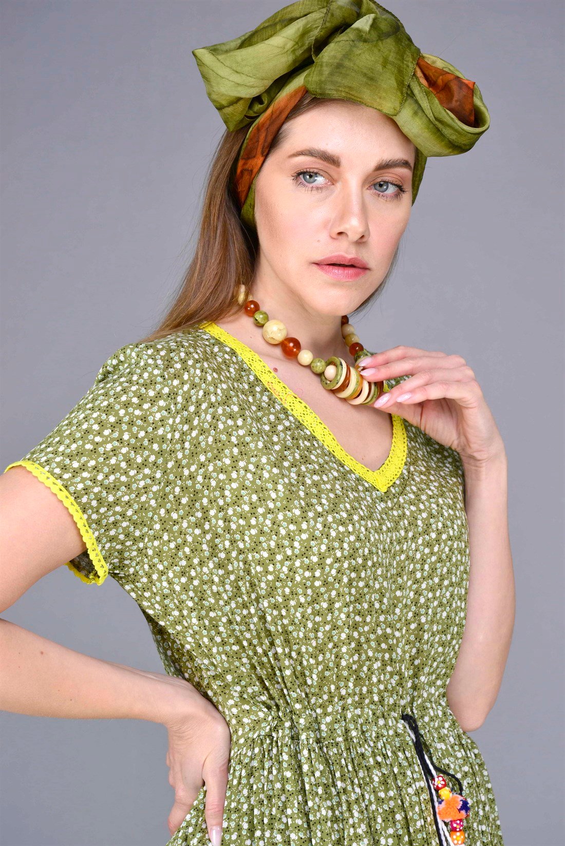 AN152-1 VOLANLI ÇITIR DESEN BOHO ELBİSE
