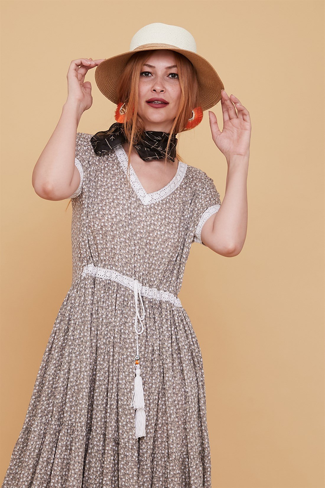 AN152-1 VOLANLI ÇITIR DESEN BOHO ELBİSE