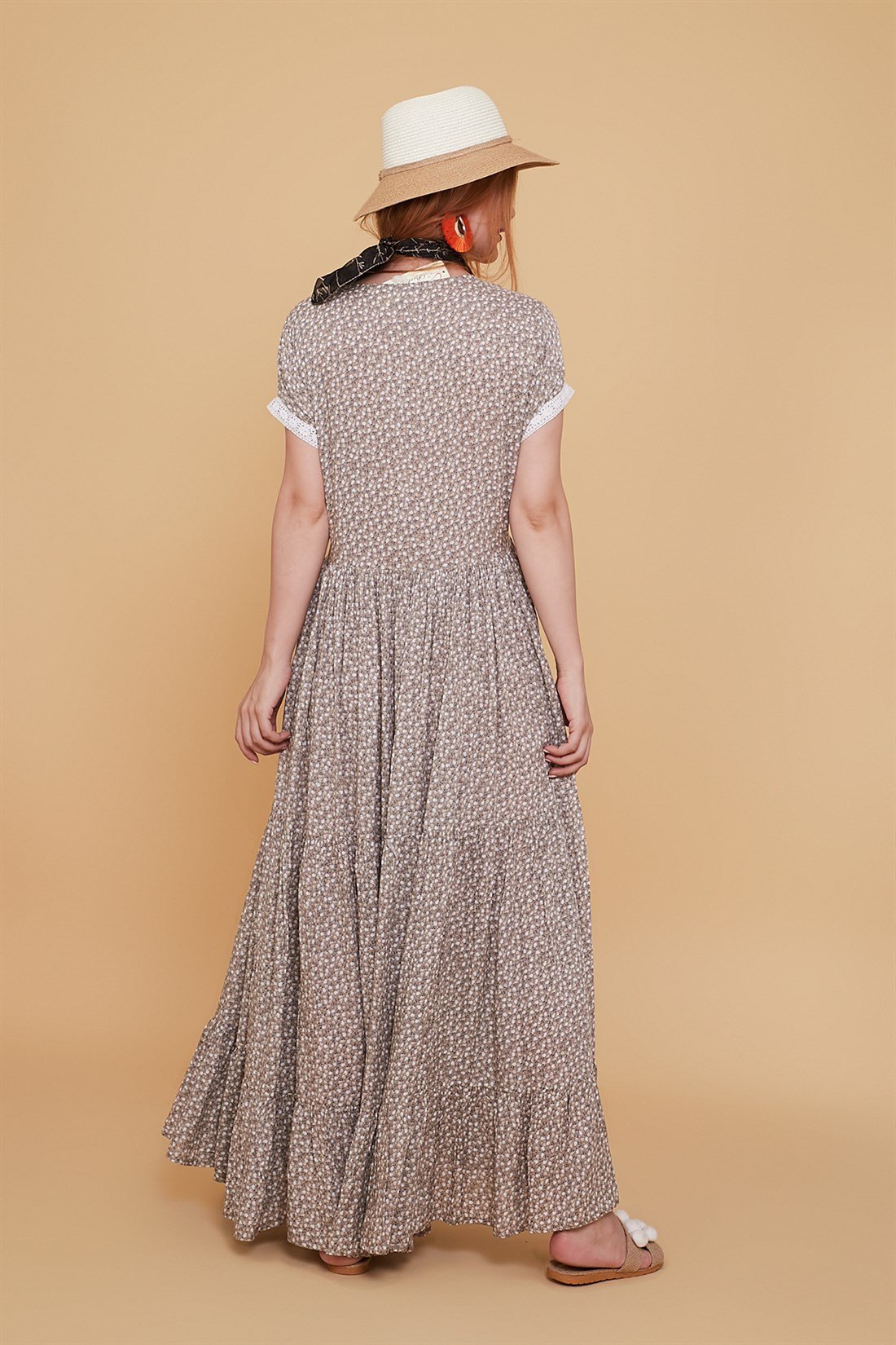 AN152-1 VOLANLI ÇITIR DESEN BOHO ELBİSE