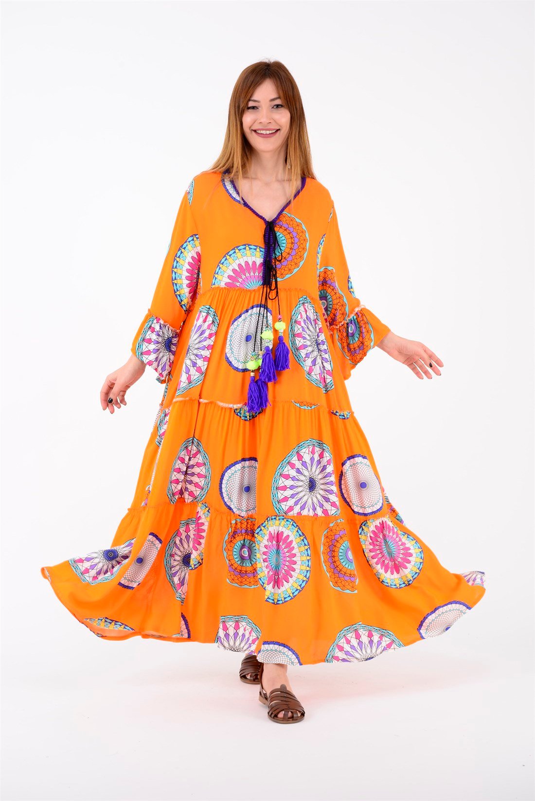AN178 ASHE MANDALA DESEN BOHO ELBİSE