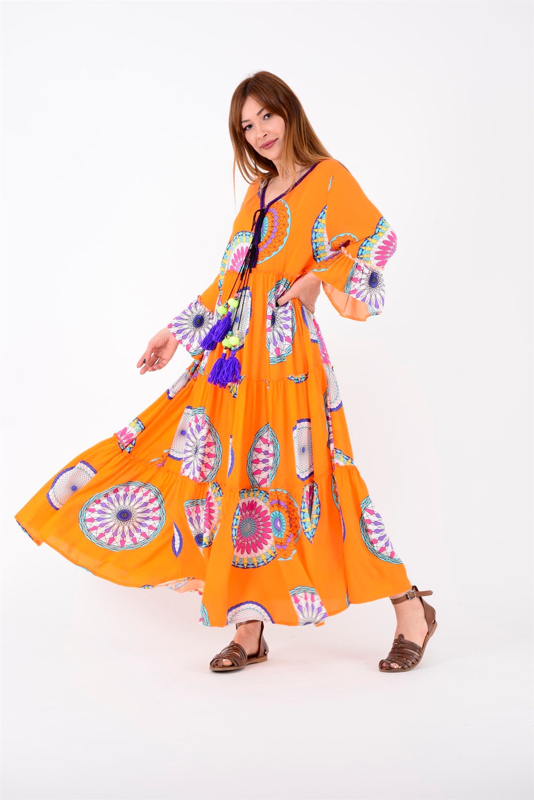 AN178 ASHE MANDALA DESEN BOHO ELBİSE