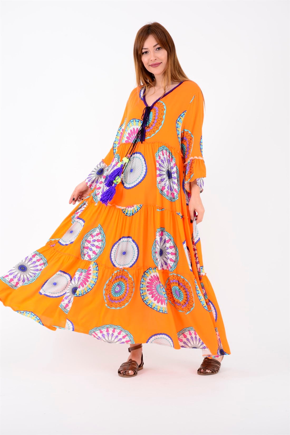 AN178 ASHE MANDALA DESEN BOHO ELBİSE