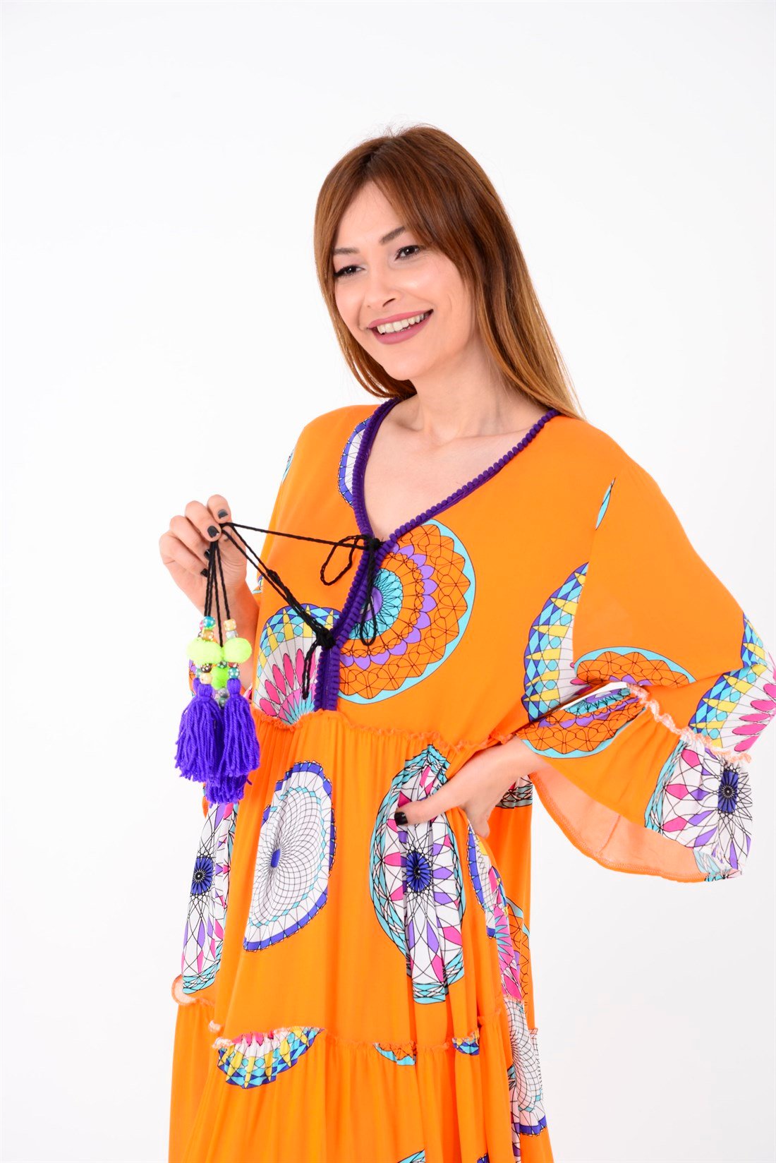 AN178 ASHE MANDALA DESEN BOHO ELBİSE