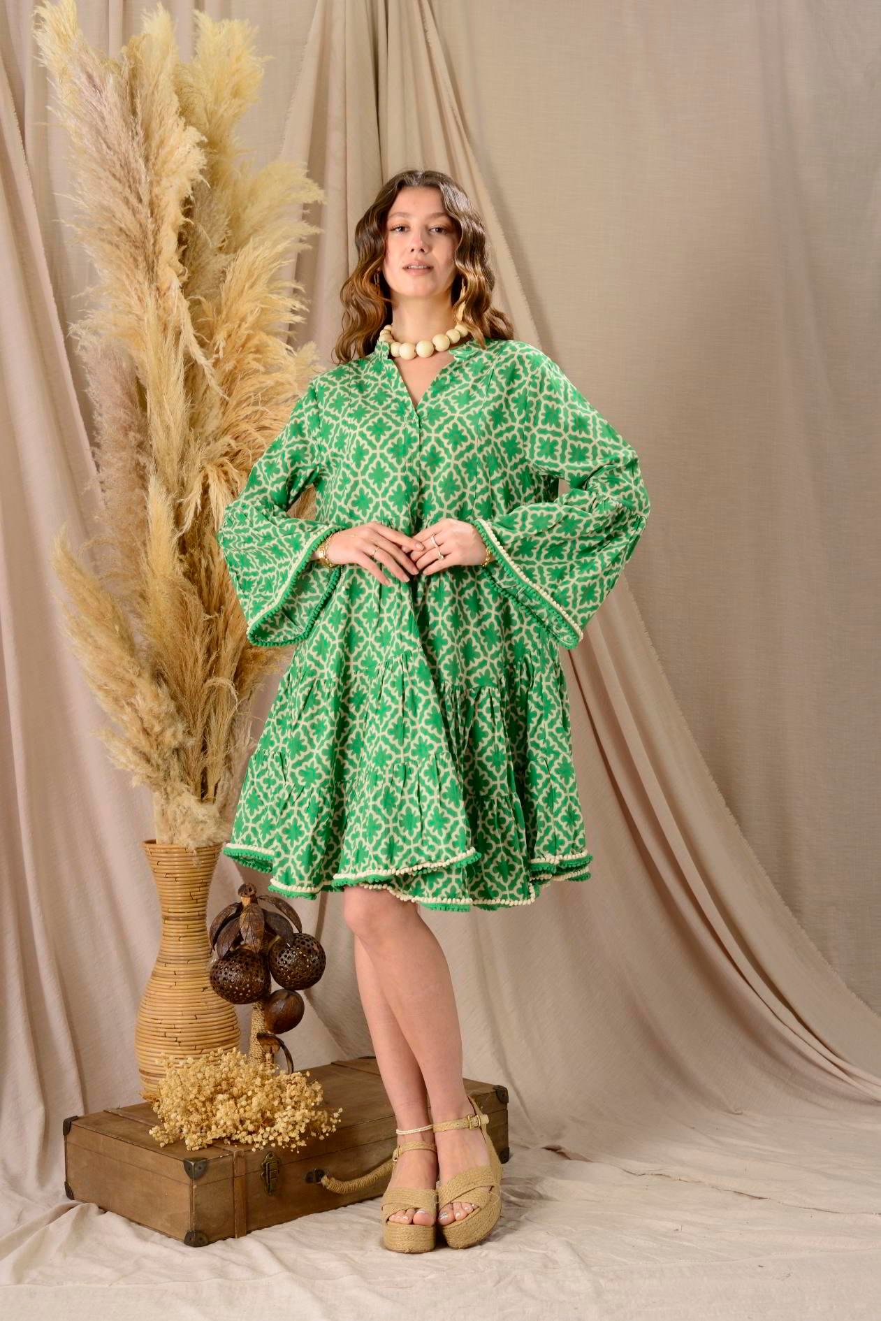 AN179 B2770 MARIN PONPON DETAYLI KISA ELBİSE