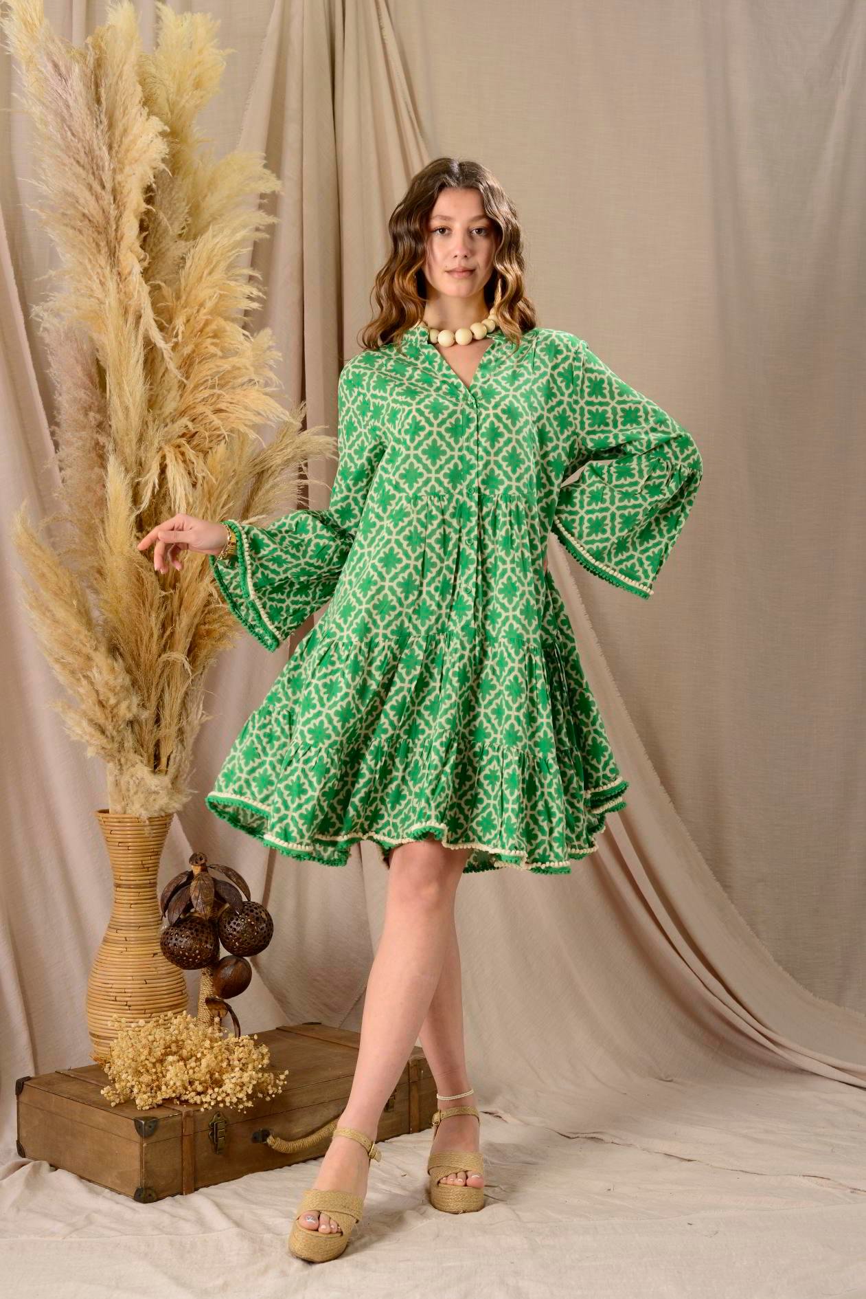 AN179 B2770 MARIN PONPON DETAYLI KISA ELBİSE