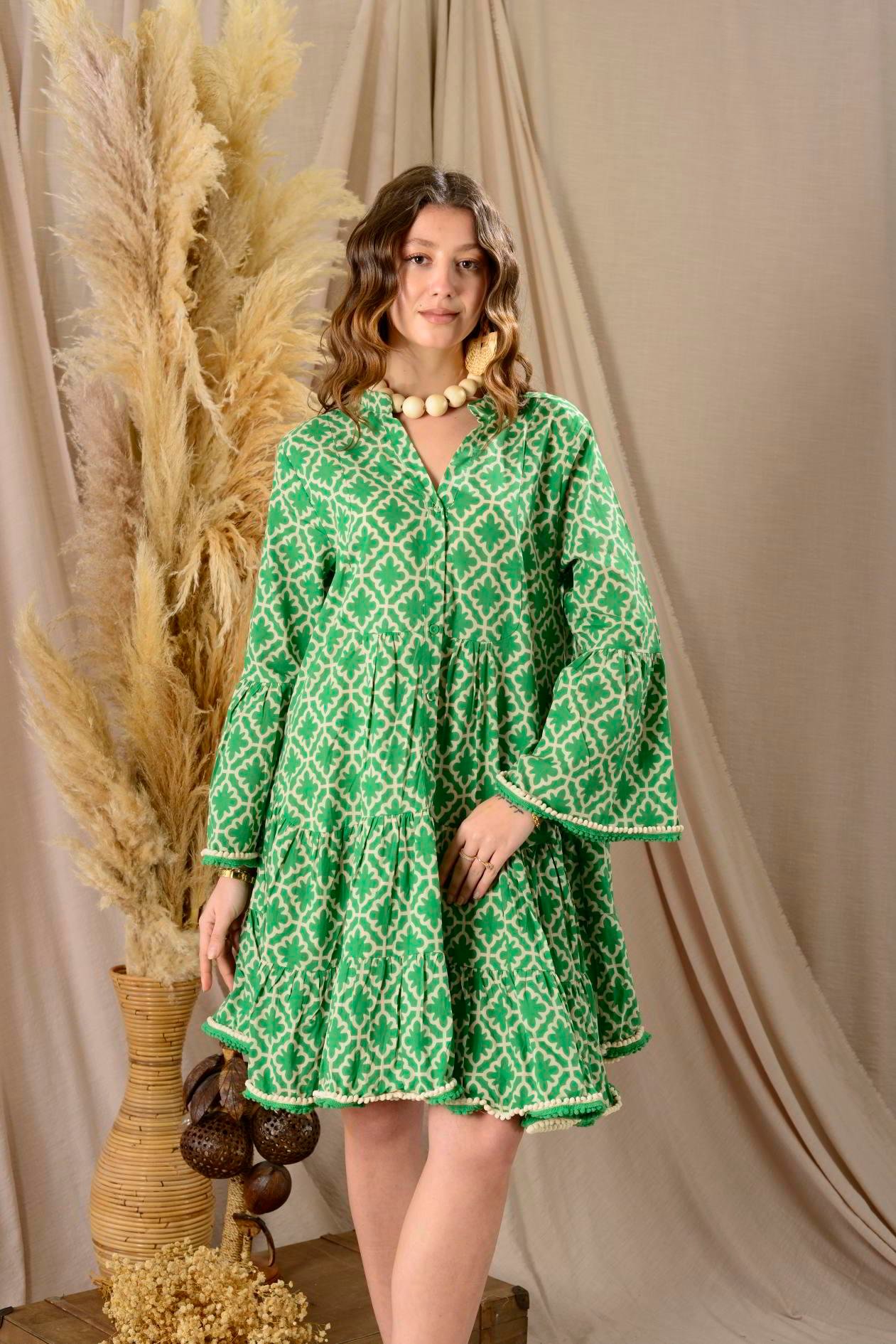 AN179 B2770 MARIN PONPON DETAYLI KISA ELBİSE