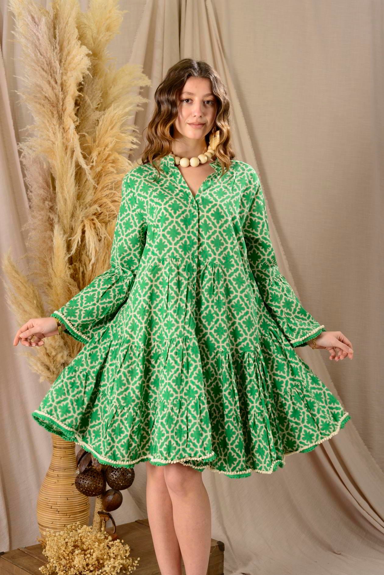 AN179 B2770 MARIN PONPON DETAYLI KISA ELBİSE