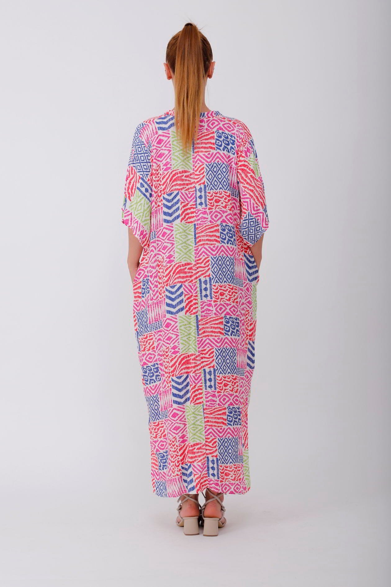 AN19005 PATCHWORK CRAFT V YAKA ELBİSE