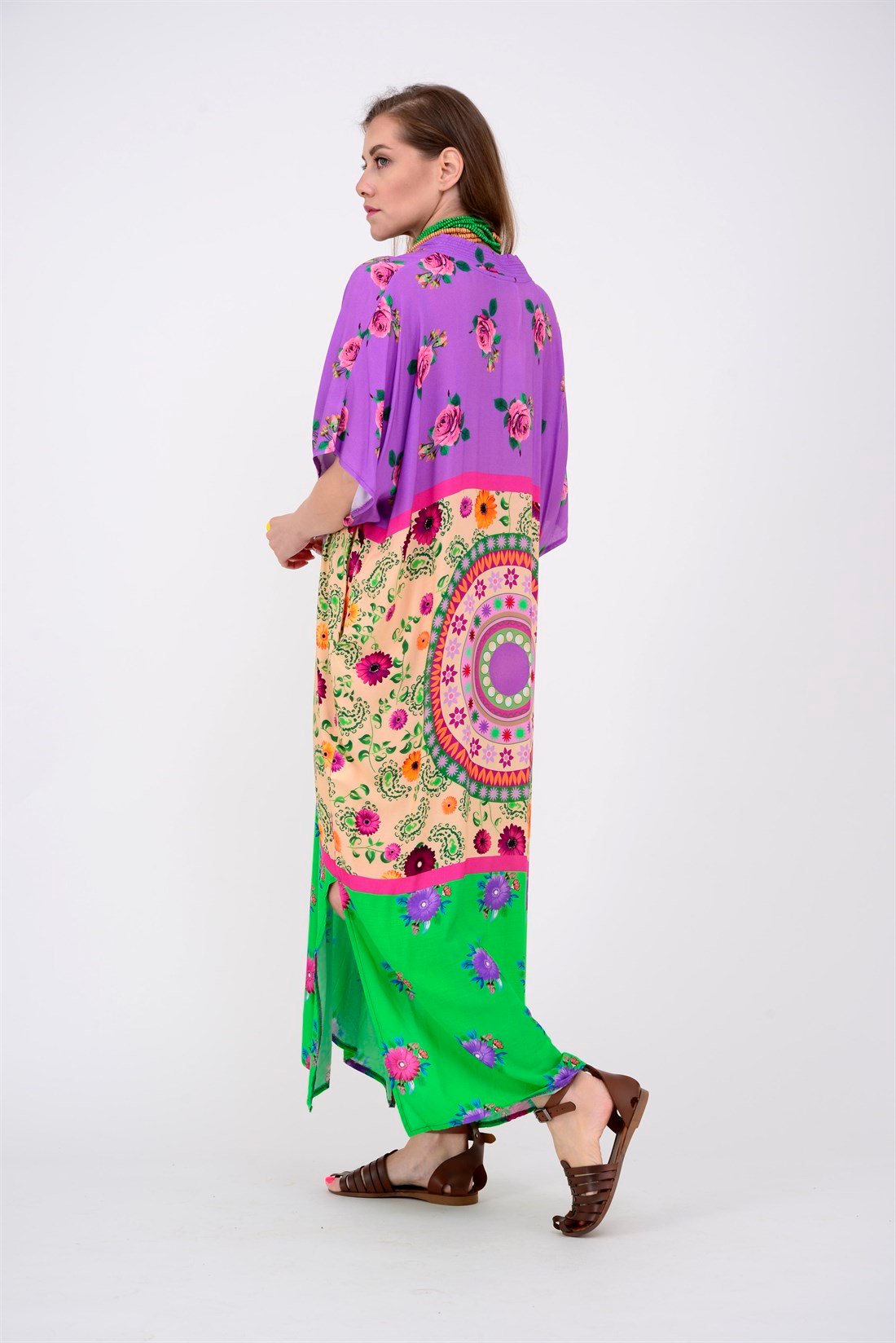 AN19005 ROSE CRAFT V YAKA BOHO ELBİSE