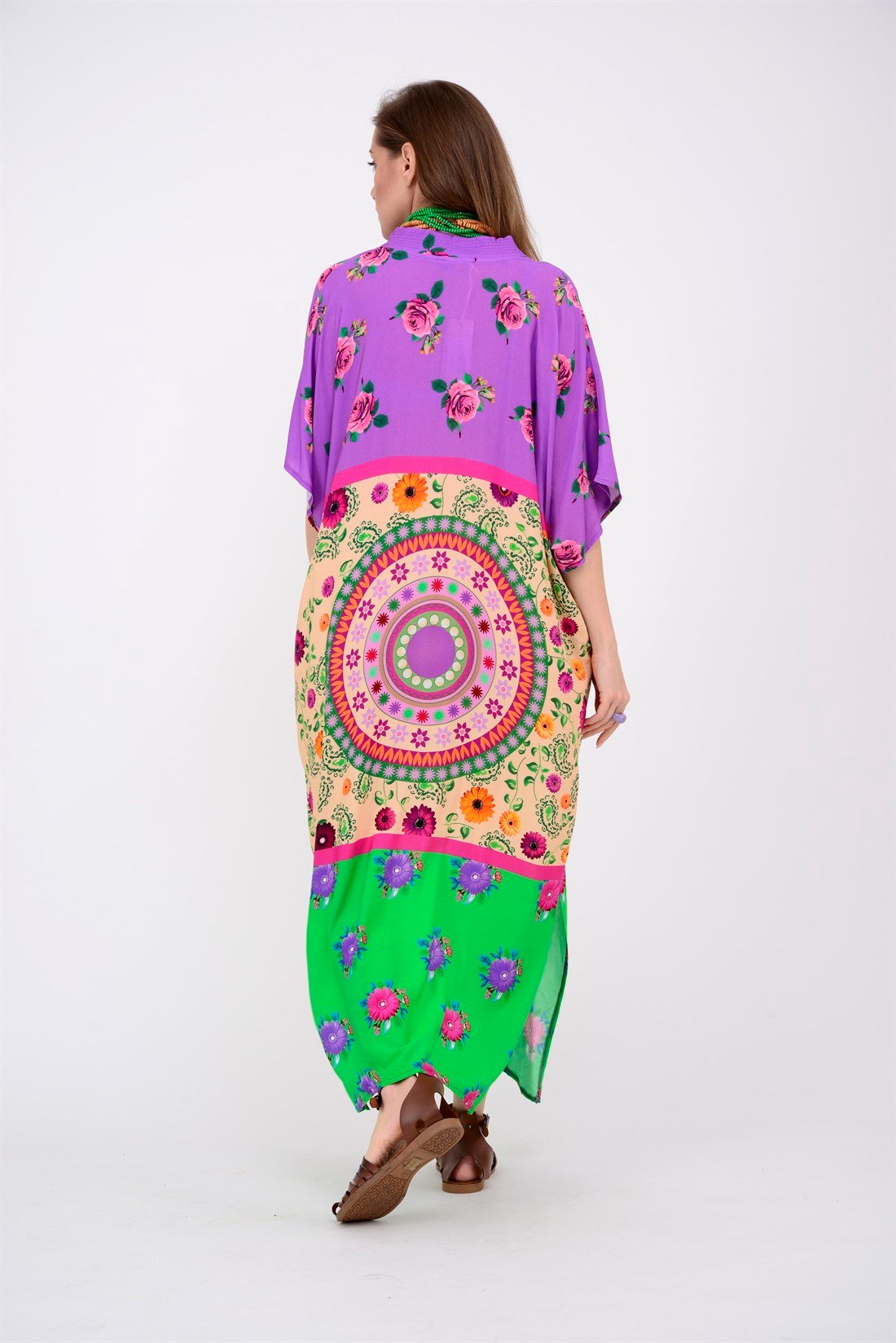 AN19005 ROSE CRAFT V YAKA BOHO ELBİSE