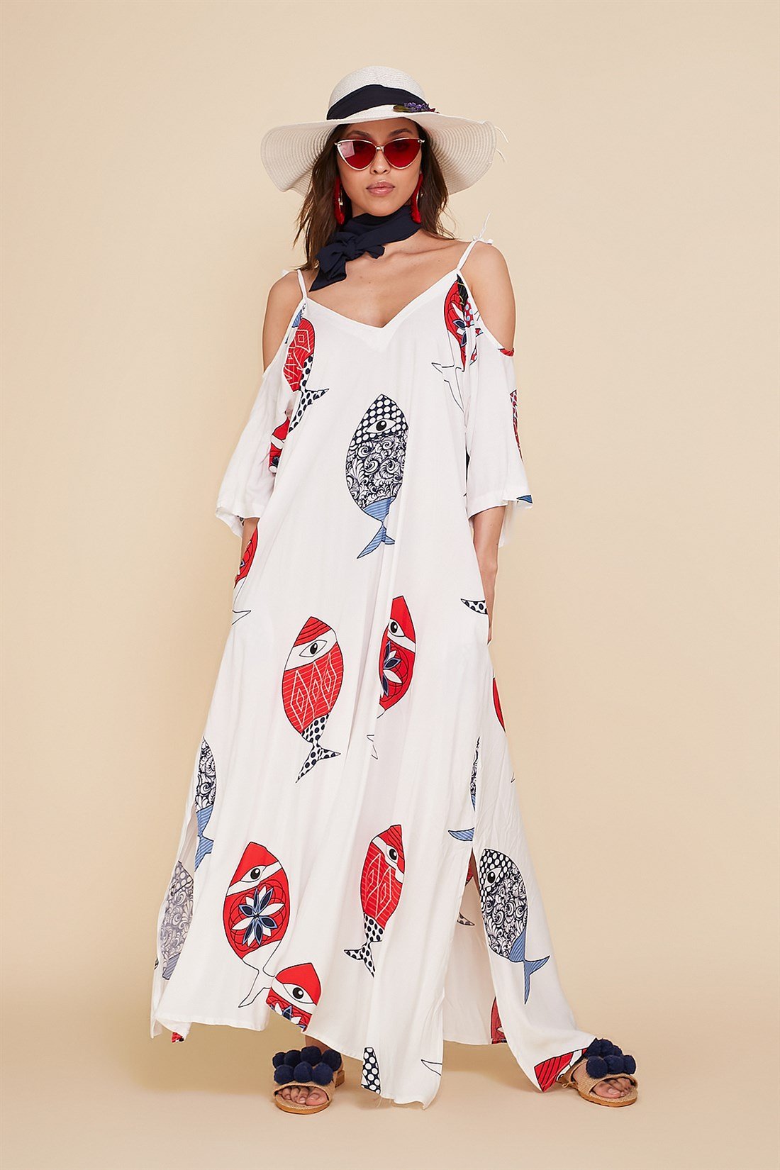 AN190080 BALIK DESEN OMUZDAN BAĞLI ELBİSE