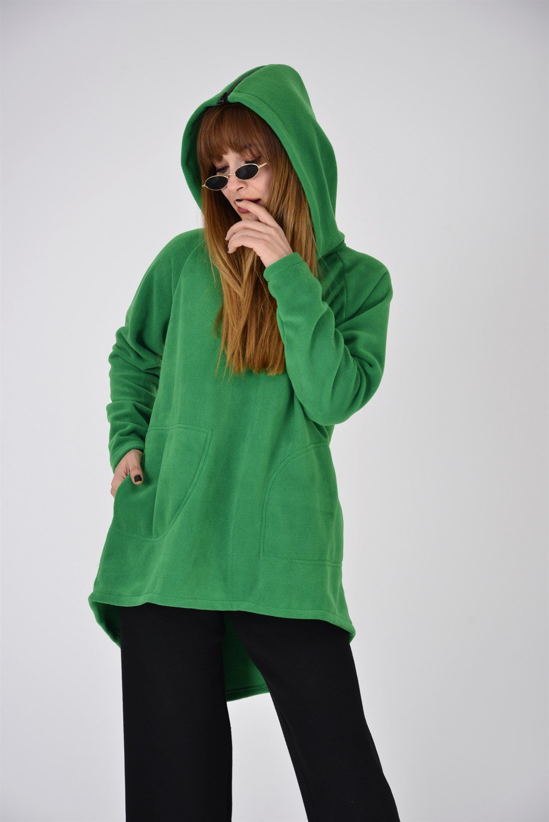 AN2115 FERMUAR DETAYLI KAPÜŞONLU POLAR SWEAT