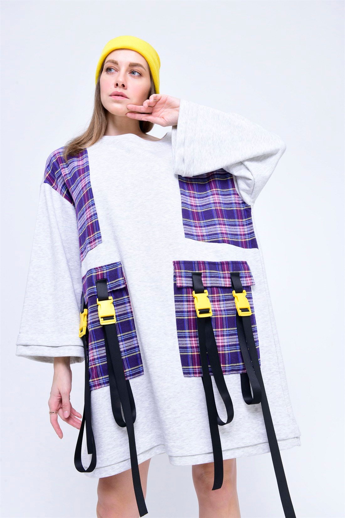 AN2126 EKOSELİ CEP DETAYLI SWEAT ELBİSE