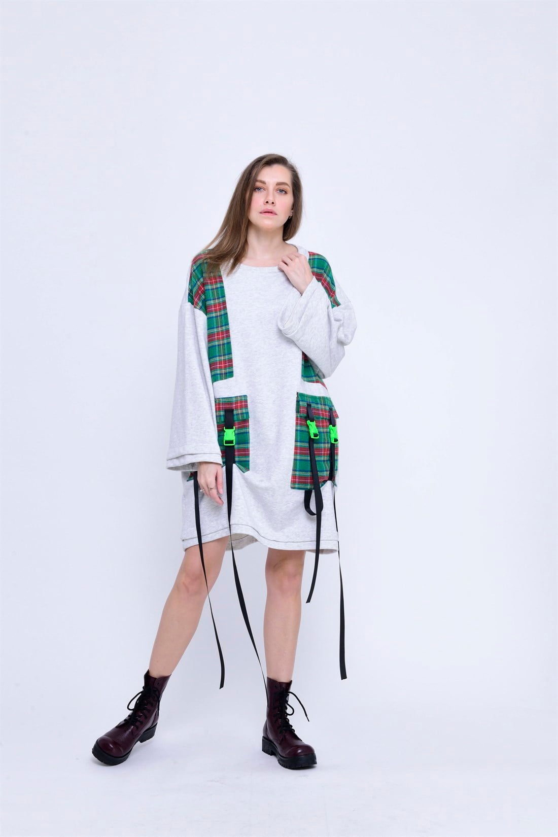 AN2126 EKOSELİ CEP DETAYLI SWEAT ELBİSE