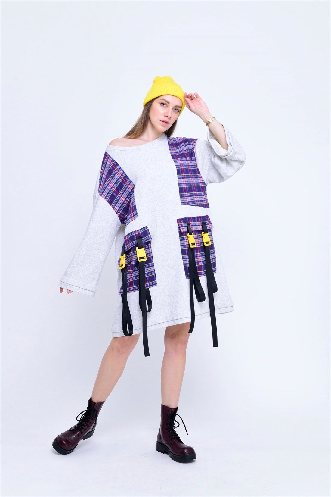 AN2126 EKOSELİ CEP DETAYLI SWEAT ELBİSE