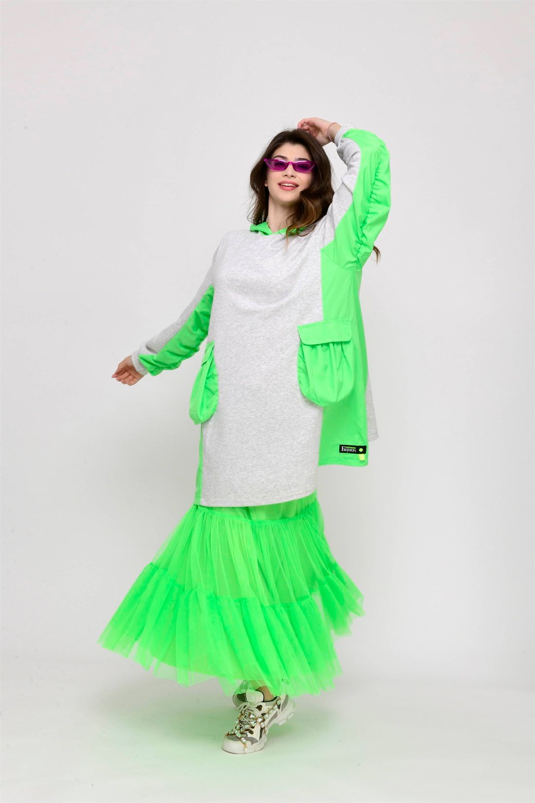 AN2128 CEP DETAYLI NEON SWEATSHIRT