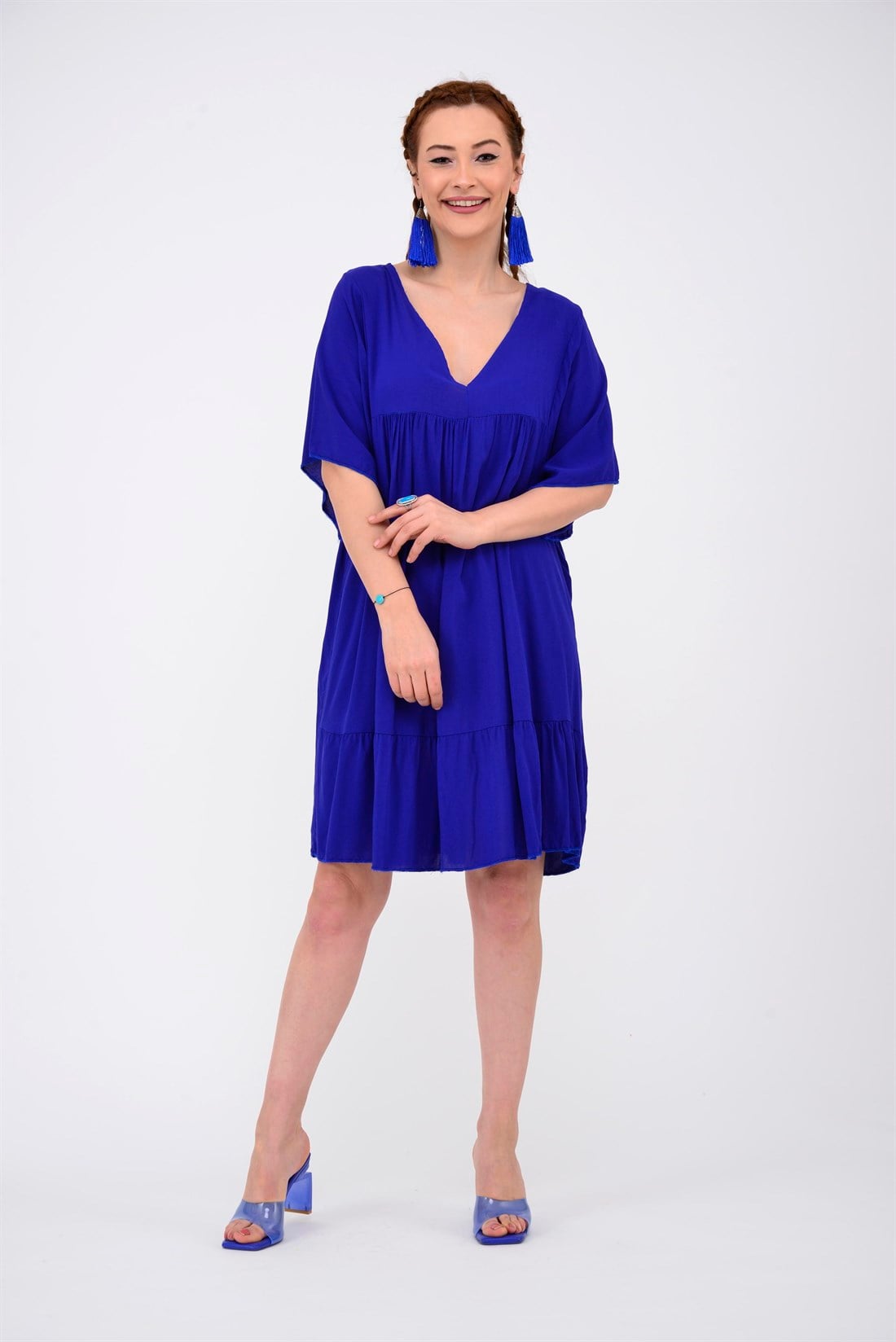 AN5001 AURA V YAKA KISA ELBİSE