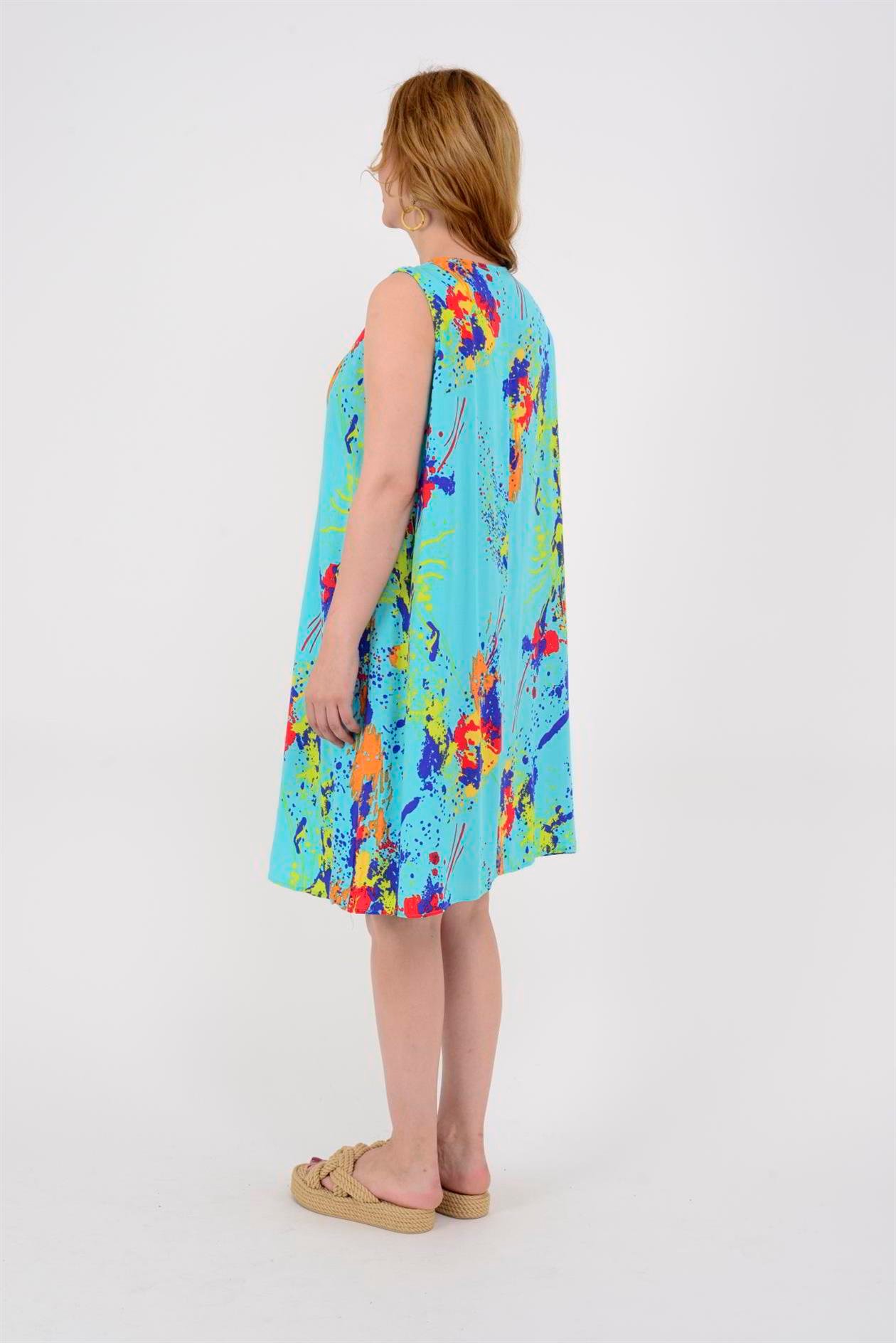 AN5007 6981 SPLASH DESEN KOLSUZ KISA ELBİSE