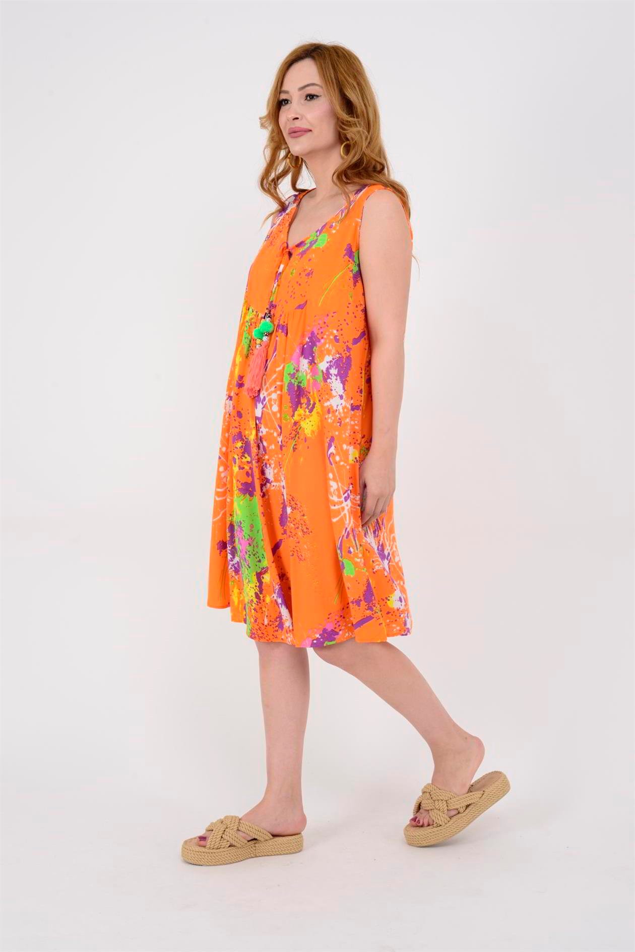 AN5007 6981 SPLASH DESEN KOLSUZ KISA ELBİSE