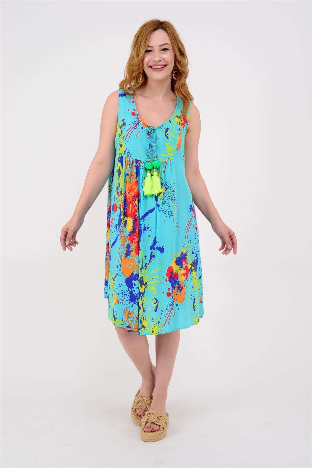AN5007 6981 SPLASH DESEN KOLSUZ KISA ELBİSE